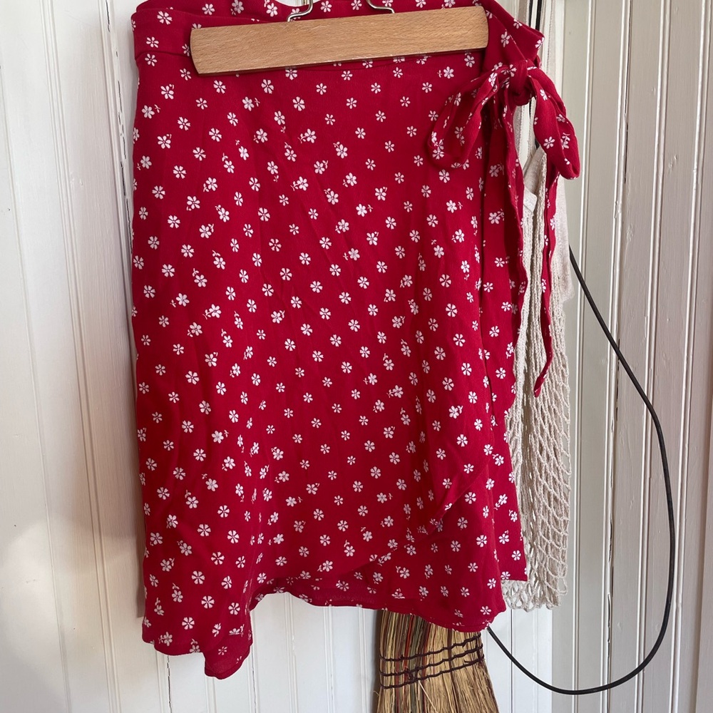 Madewell Floral Red Wrap Skirt
